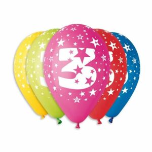 Balónky potisk čísla "3" - 5ks v bal. 30cm - SMART
