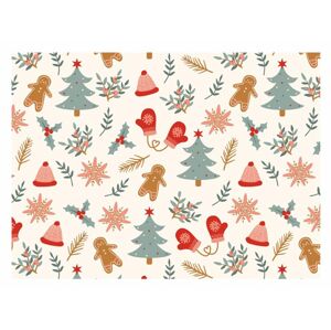 Baliaci papier klasický - vianočné motívy - stromčeky, perníky, klobúky - listy 100x70 cm - MFP Paper
