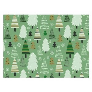 Baliaci papier Vianočný LUX - zelený so stromčekmi - 100x70 cm - MFP Paper