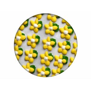 Cukrová dekorácia - Kvety jednoduché s lístkom 35ks žltá - Frischmann