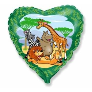 Balón fóliový 45 cm Srdce - Zvieratá v džungli - GoDan