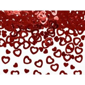 Metalické konfety na stôl Srdce, červené 15g - Svadba / Valentín - PartyDeco