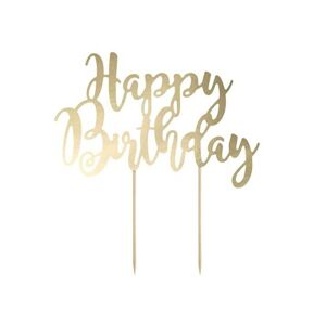 Zápich - dekorácia na tortu Happy Birthday, zlatá 22,5 cm - PartyDeco