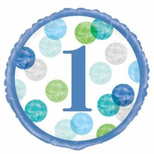Fóliový balón k 1. narodeninám modrý s bodkami - 45 cm - UNIQUE