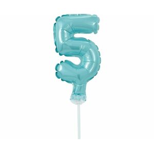 Balónové fóliové číslice - 5 - SVETLE MODRÁ 12,5 cm s držiakom - GoDan