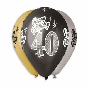 Balóniky kovové 40 rokov, Happy Birthday - zmiešané farby - 30 cm (5 ks) - SMART