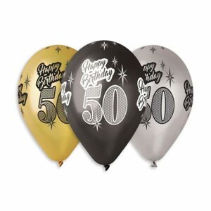 Balóniky metalické 50 rokov, Happy Birthday - mix farieb - 30 cm (5 ks) - SMART