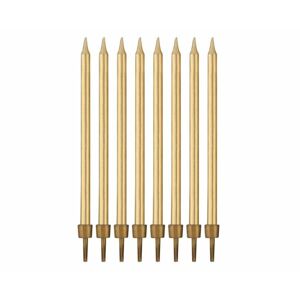 Narodeninové sviečky zlaté so základňami dĺžka - 10 cm - 8 ks - GoDan